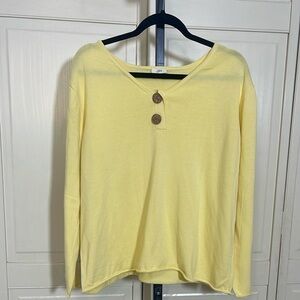 J.Jill Women’s Yellow Long Sleeve Sweater Top Sz XL 2 Button V Neck Comfy